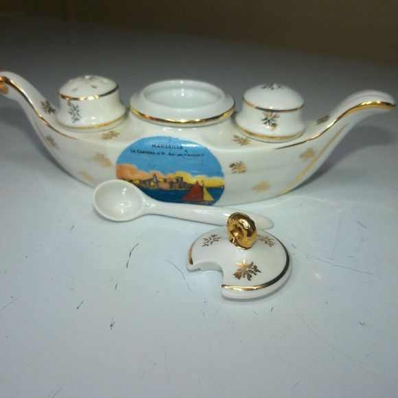 1960s vintage boat salt pepper mustard/jelly has spoon good shape what you see i - Picture 5 of 6